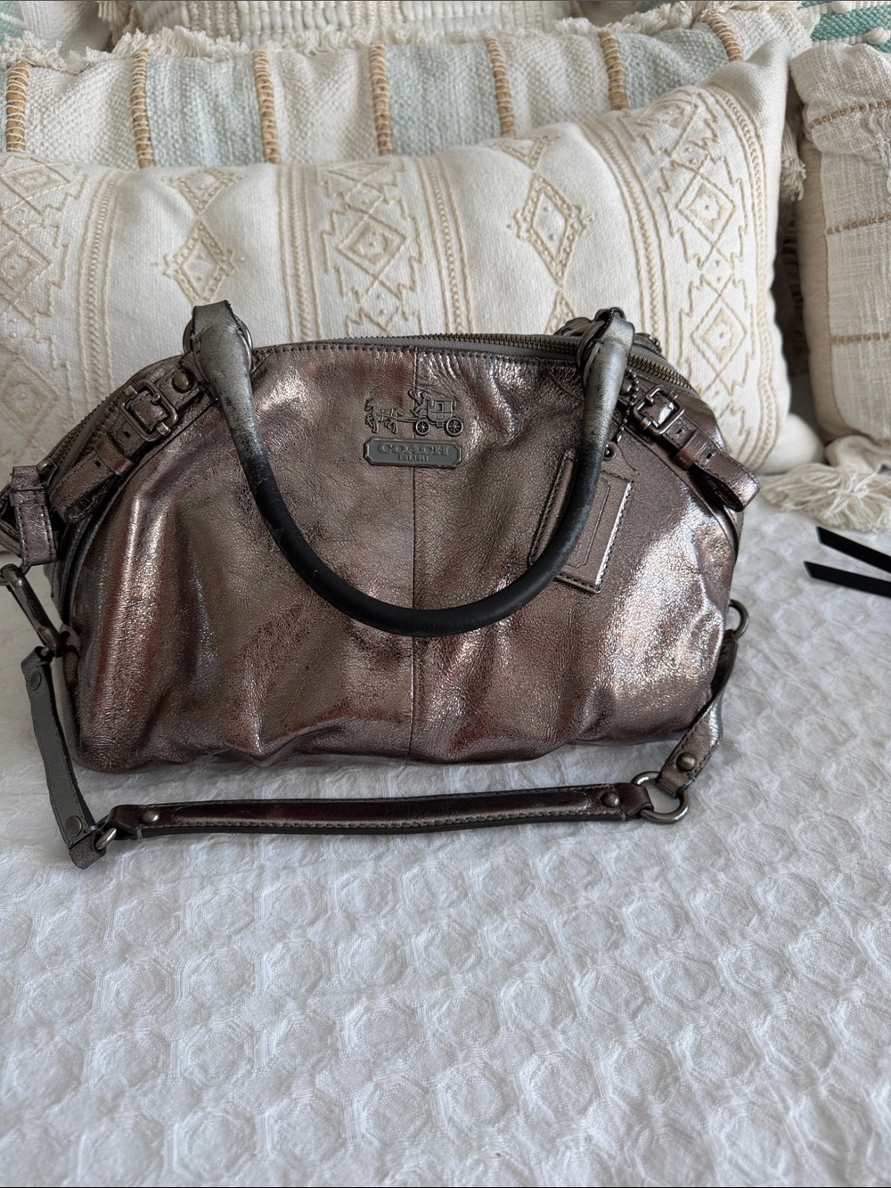 Coach Metallic Bronze-Taupe Satchel with Removable Strap, vintage coach.